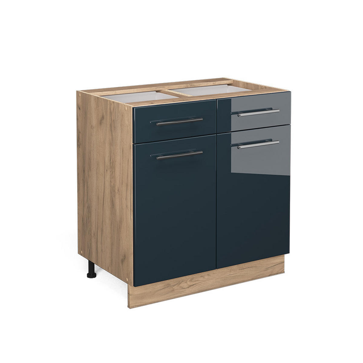 KÜCHENUNTERSCHRANK Fame-Line Dunkelblau Hochglanz 80 cm ohne AP - Honigeiche/Eiche Wotan, Holzwerkstoff (80/82/51.6cm) - Vicco