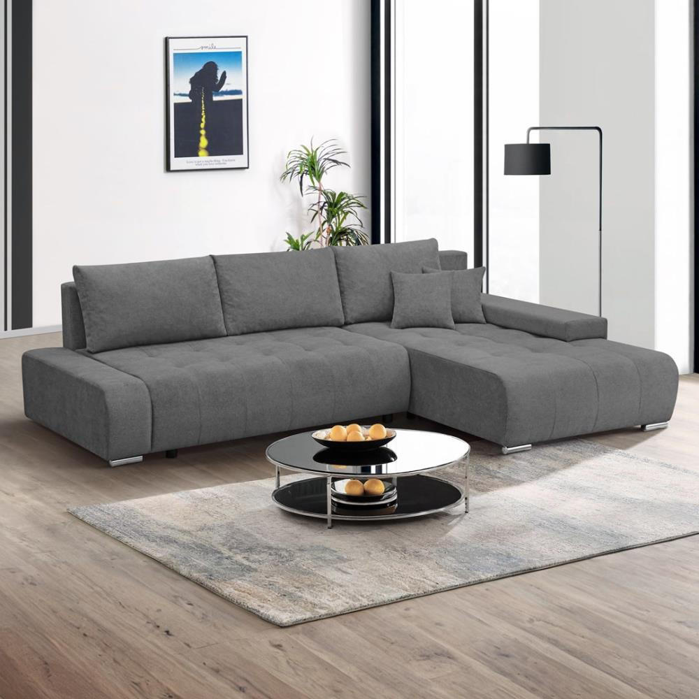 ECKSOFA Draco L dunkelgrau rechts - Chromfarben/Dunkelgrau, Textil/Metall (267/186cm) - Beautysofa