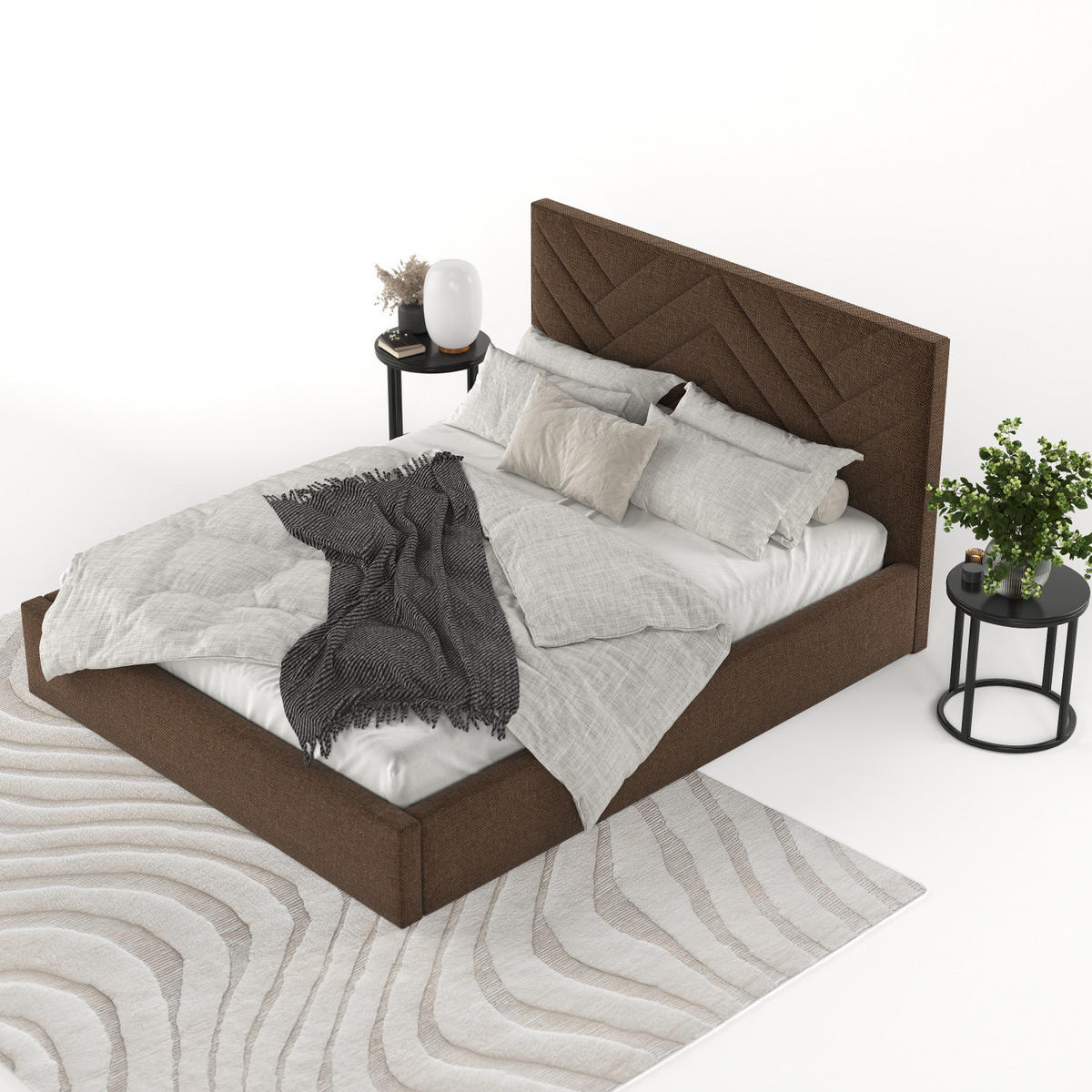 POLSTERBETT Arco 140/200 cm Braun im Inari Stoff - Schwarz/Naturfarben, Holz/Holzwerkstoff (140/200cm) - AltaBeds