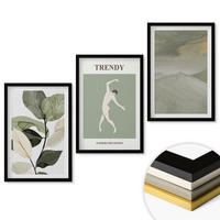 WANDBILDER 3er-Set - 40x60 cm Schwarzer Rahmen - Abstrakte Pflanzensilhouettenmuster - Schwarz, Kunststoff (40/60cm) - ArtPrintCave