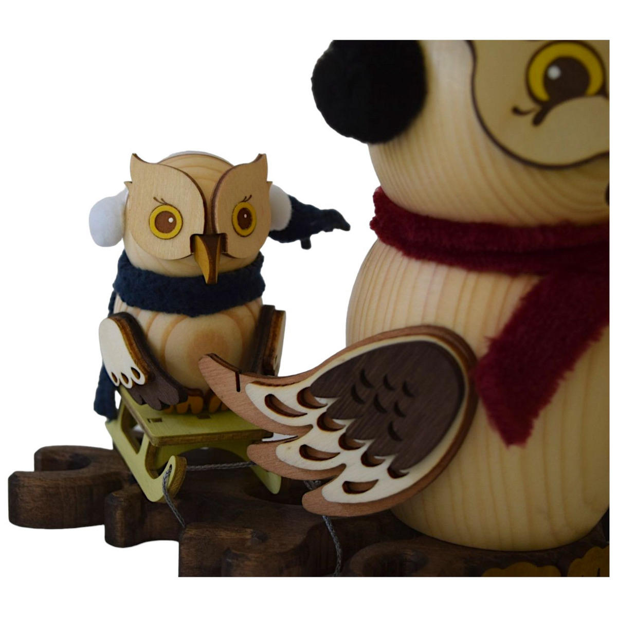 RAUCHFIGUR Eule Schlittenfahrt mit Kind 15 cm - Multicolor, Holz (10/15/10cm)