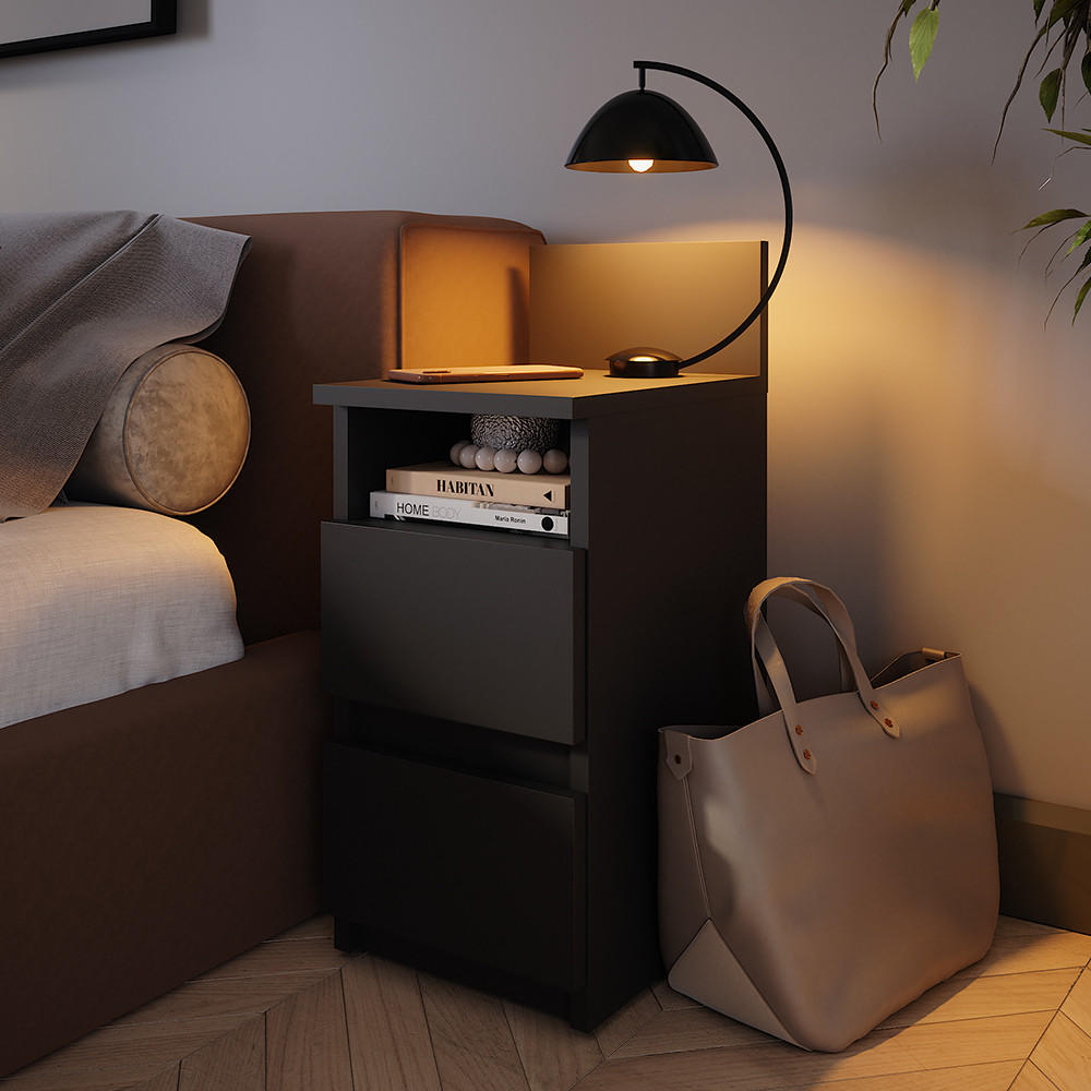 NACHTTISCH Monty Schwarz 25 x 59.1 cm 2er Set - Schwarz, Holzwerkstoff (25/59.1/32.3cm) - Vicco