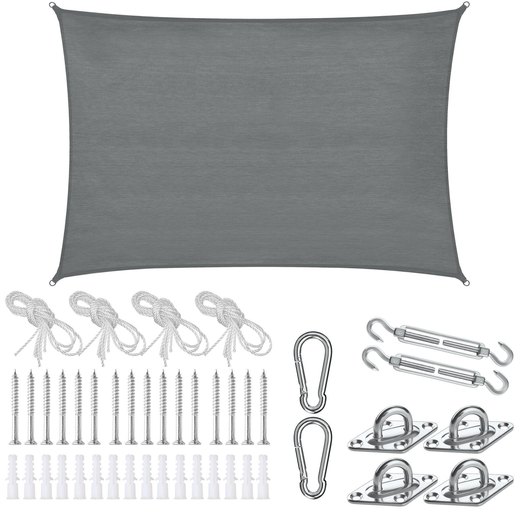 SONNENSEGEL Sunny,umfangreiches Montagematerial,grau - Grau, Kunststoff (300/200cm) - tectake
