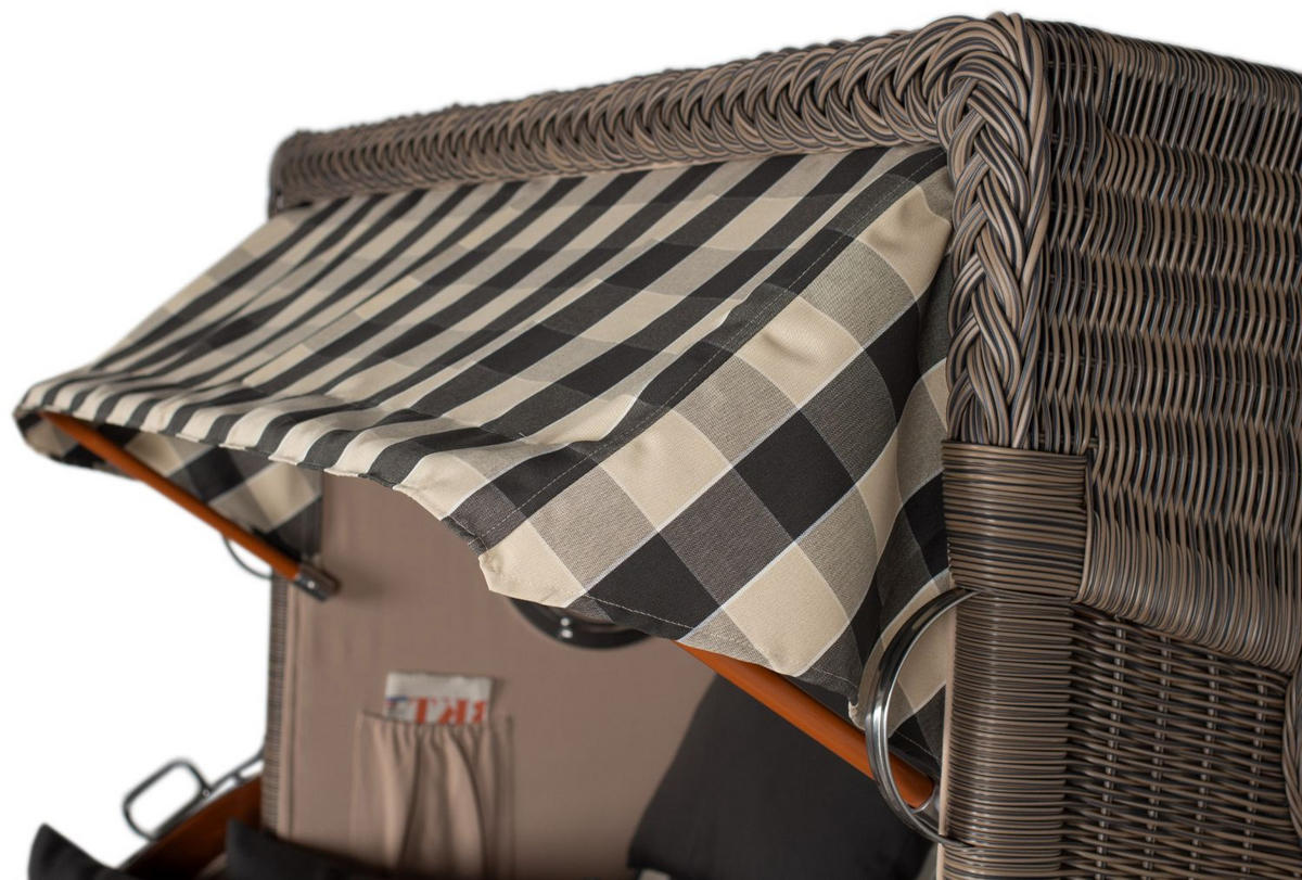 STRANDKORB Komplettset: Ammersee Grande XL Mahagoni Bullauge - PE grau - Modell 505 - Beige/Anthrazit, Holz/Kunststoff (142/165/95cm) - bene living