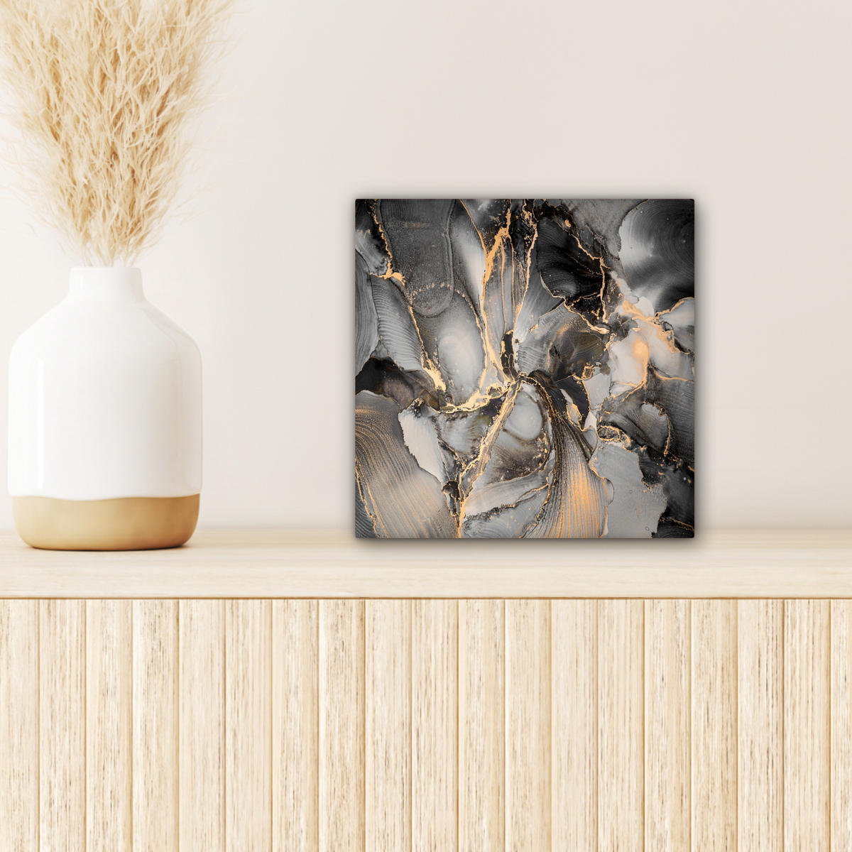 LEINWANDBILD Grau - Luxus - Gold - Marmor 20x20 cm - Dunkelgrau, Textil (20/20cm) - MuchoWow