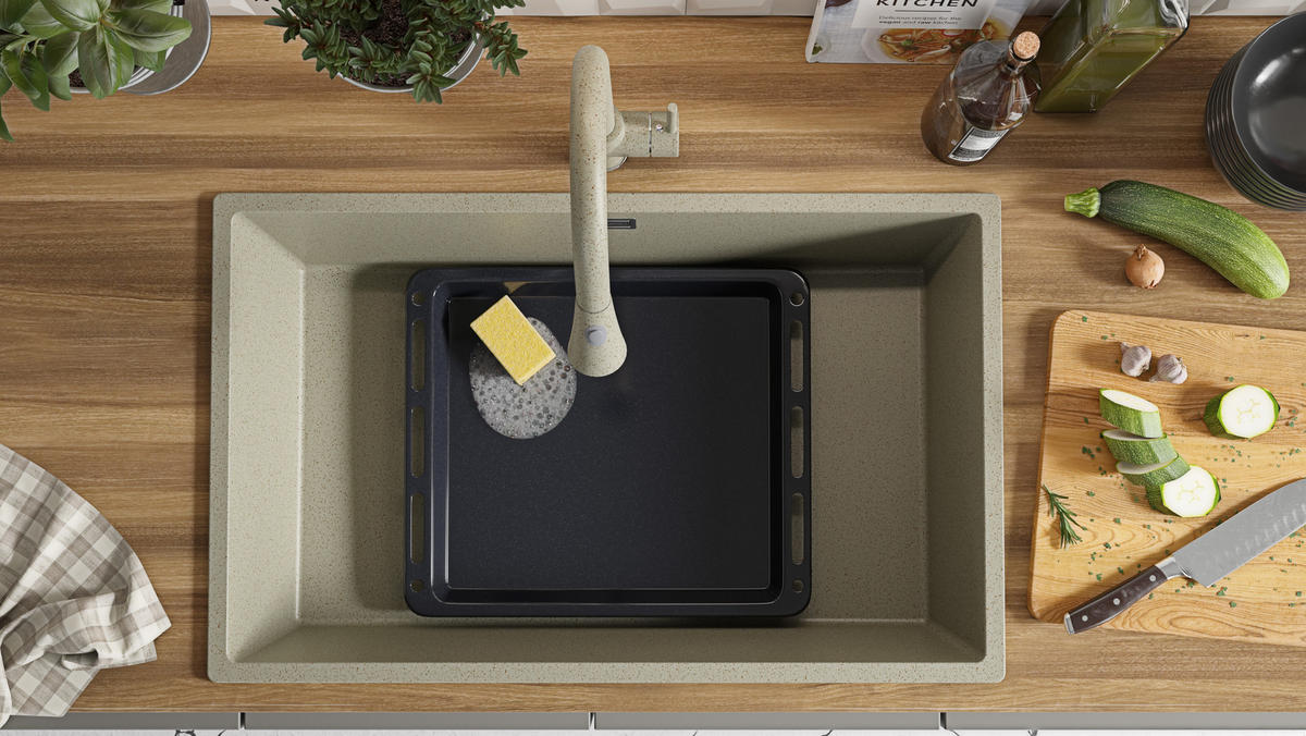 SPÜLBECKEN London Slim, 2-er set Beige 76/47 cm 1 Becken + Ablauf-Set ab 80er Unterschrank - Beige, Kunststoff (76/20/47cm) - Primagran