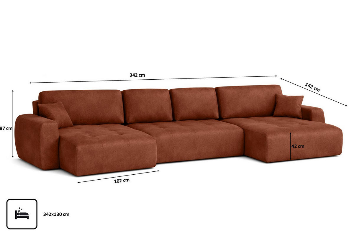 ECKSOFA Mit Schlaffunktion Und Bettkasten U-Form Ivo U, Veloursstoff Salvador, Dunkelbraun - Dunkelbraun, Holz (342/142cm) - Kaiser Möbel