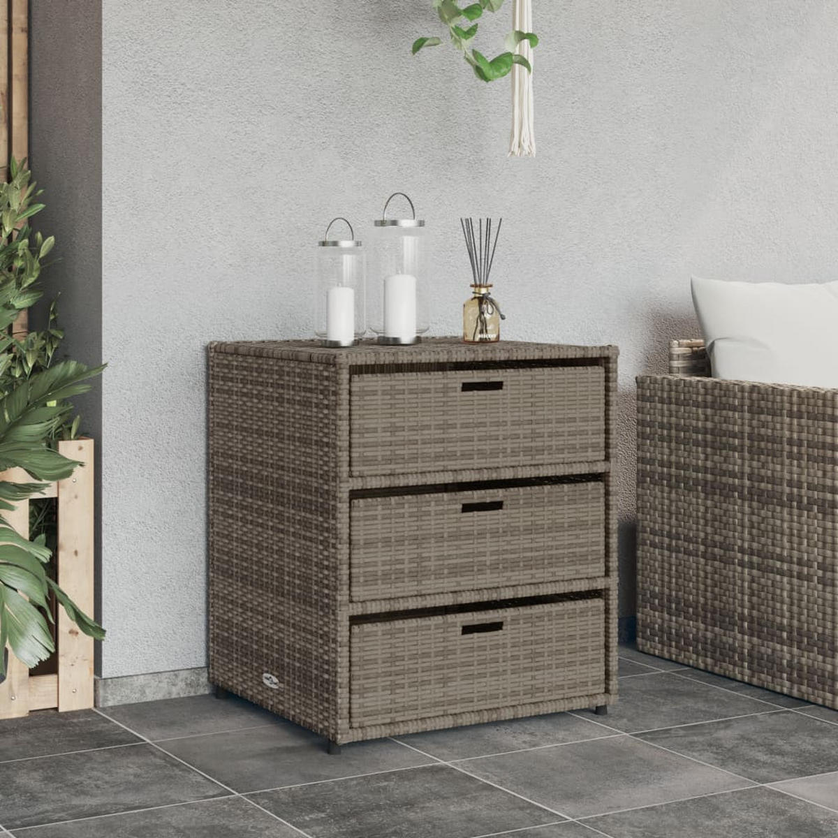 GARTENSCHRANK Grau 55x59x69 cm Poly Rattan - Grau, Kunststoff (55/69/59cm) - furnicato
