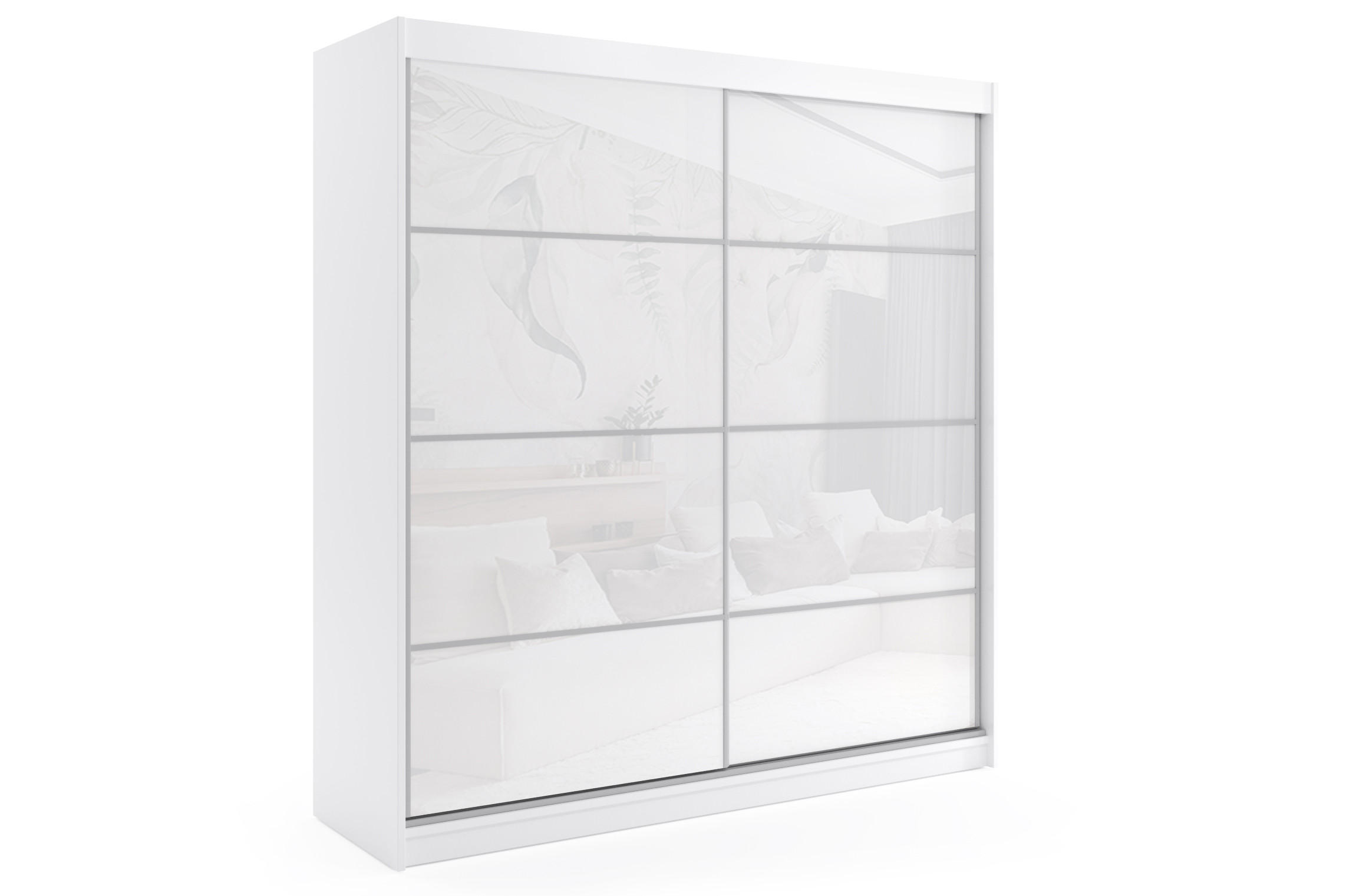 KLEIDERSCHRANK mit Lacobel-Schiebetüren und Aluminium-Leisten - VIVONA-2 - 200 cm Weiß - Weiß, Holzwerkstoff (200/216/61cm) - ALTDECOR