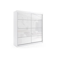 KLEIDERSCHRANK mit Lacobel-Schiebetüren und Aluminium-Leisten, LED-Beleuchtung - VIVONA - 200 cm Weiß - Weiß, Holzwerkstoff (200/216/61cm) - ALTDECOR