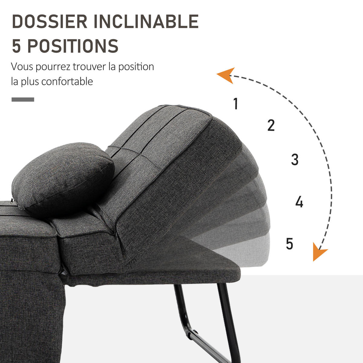 SCHLAFSESSEL 4-in-1 DE-14539 mit 5-fach verstellbarer Rückenlehne Grau - Grau, Metall (179/78/95cm) - ComfortXL