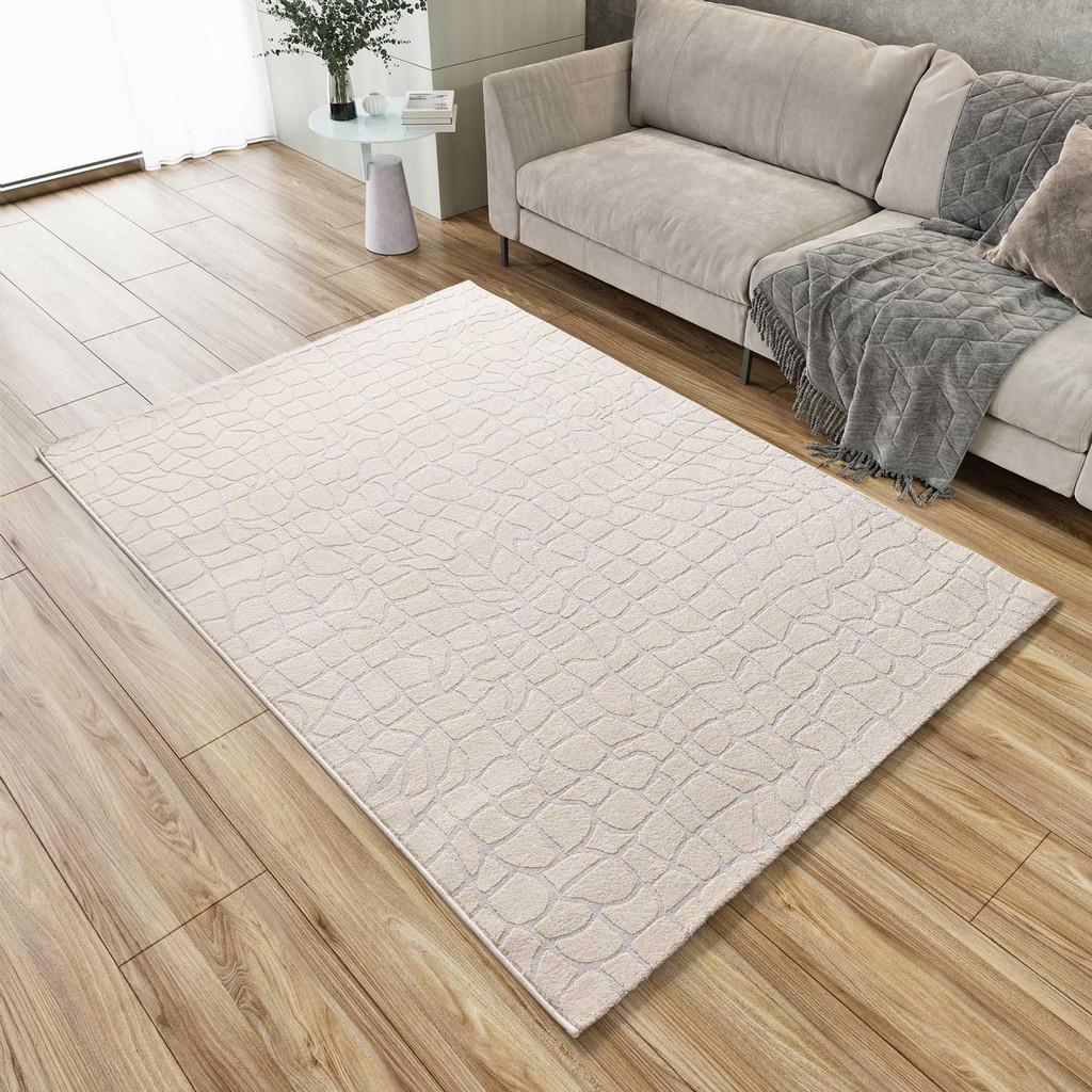 Thumbnail - Atticgo Webteppich, Creme, Grau, Textil, Abstrakt, Rechteckig, 133x190 cm, Oeko-Tex® Standard 100, für Fußbodenheizung g...
