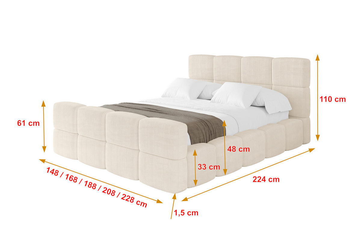 POLSTERBETT mit Bettkasten und Lattenrost, Bett mit Kopfteil, Boxbett ohne Matratze, Doppelbett mit Stauraum - NATA-Z 120x200 Beige - Schieferfarben, Holzwerkstoff/Textil (120/200cm) - ALTDECOR