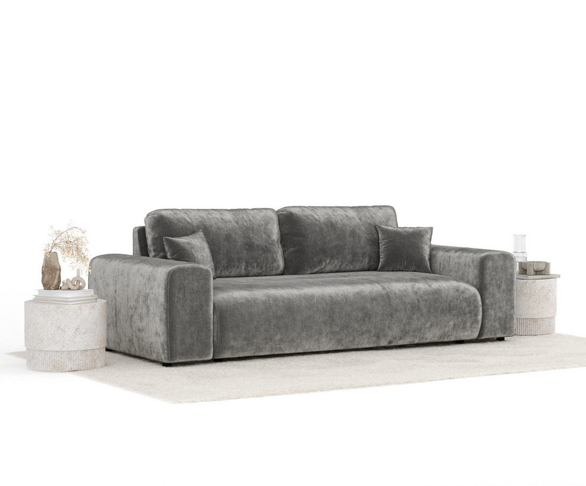 3-SITZER-SOFA Zanzibar Grau Chenille - Schwarz/Grau, Holz/Holzwerkstoff (213/79/108cm) - Maison de Reve