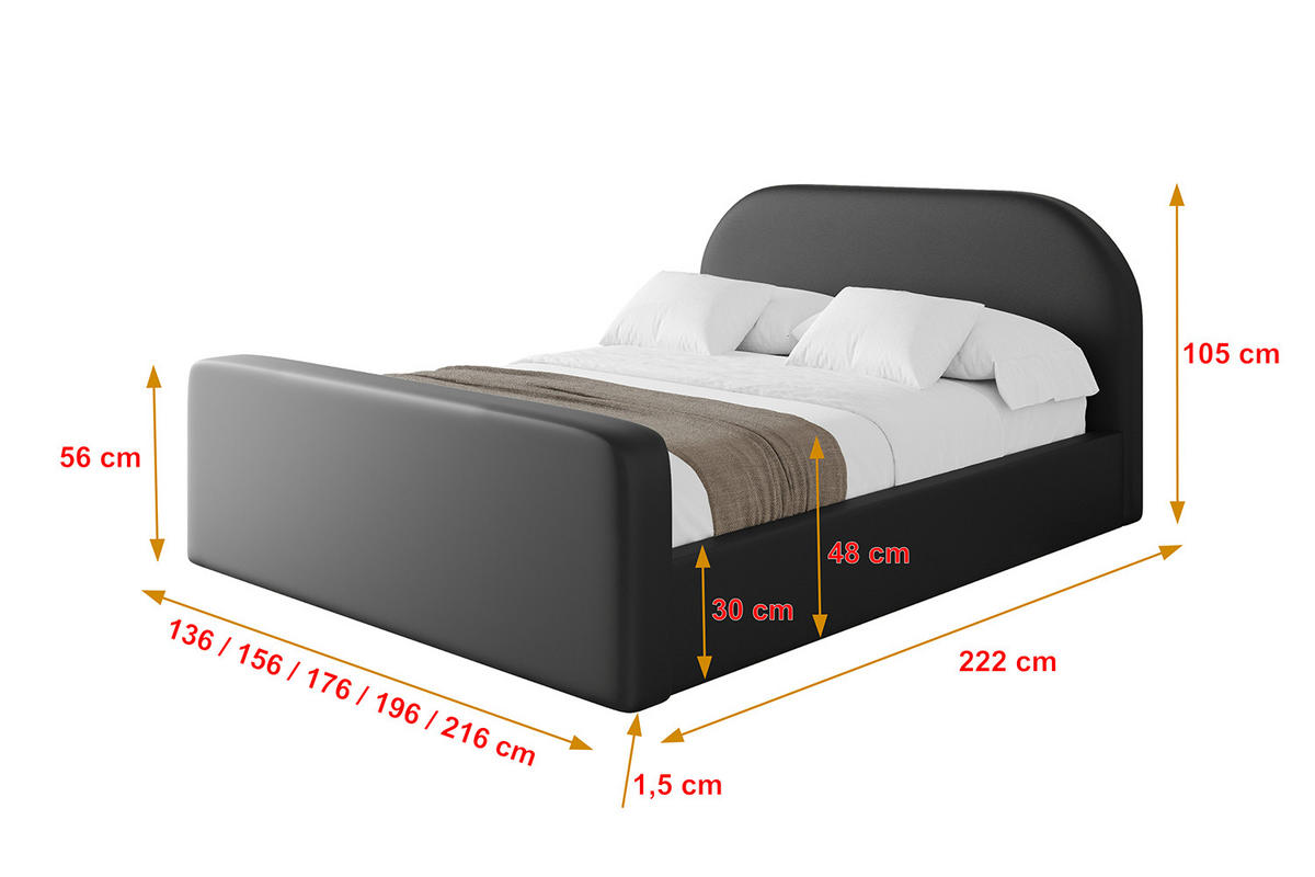 POLSTERBETT mit Bettkasten, Fußteil und Lattenrost, Boxbett mit Matratze H3/H4 - TIVON-Z 140x200 Schwarz Kunstleder - Schwarz Hochglanz, Holzwerkstoff/Textil (140/200cm) - ALTDECOR