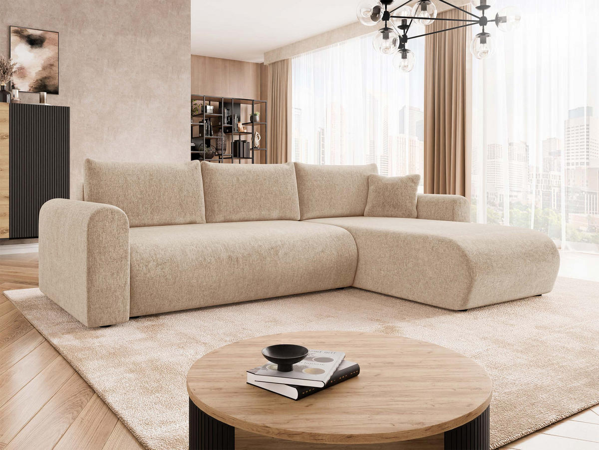 ECKSOFA Eliwo - Beige/Schwarz, Holz/Textil (252/158cm) - MIRJAN24
