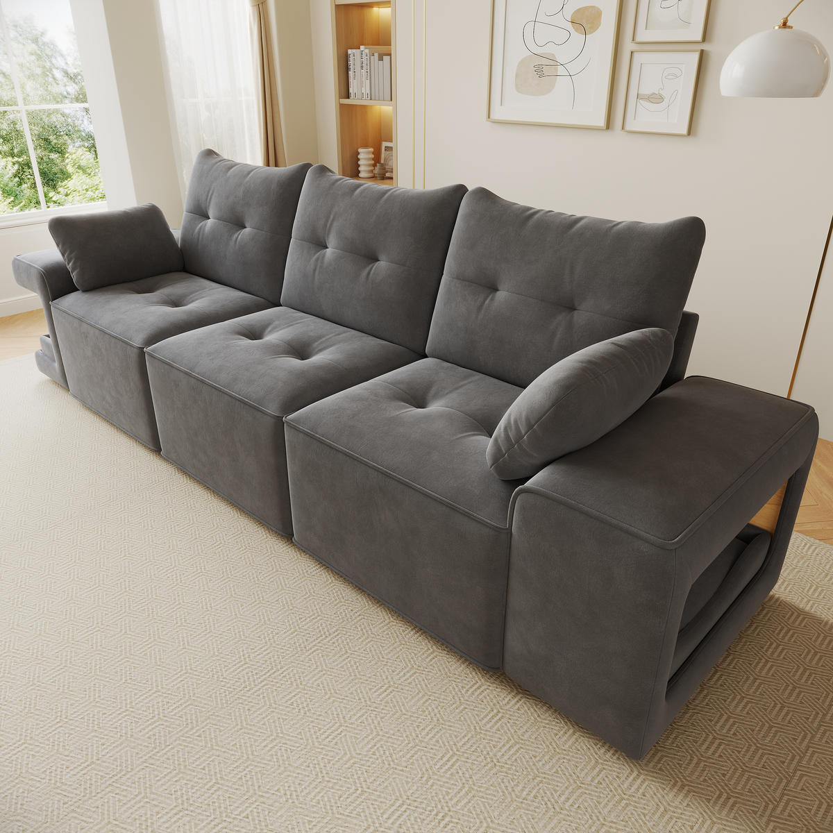ECKSOFA 229.5/78/84 cm Grau mit gepolstertem Haustierbereich - Grau, Textil (229.5/78cm) - Oxeza