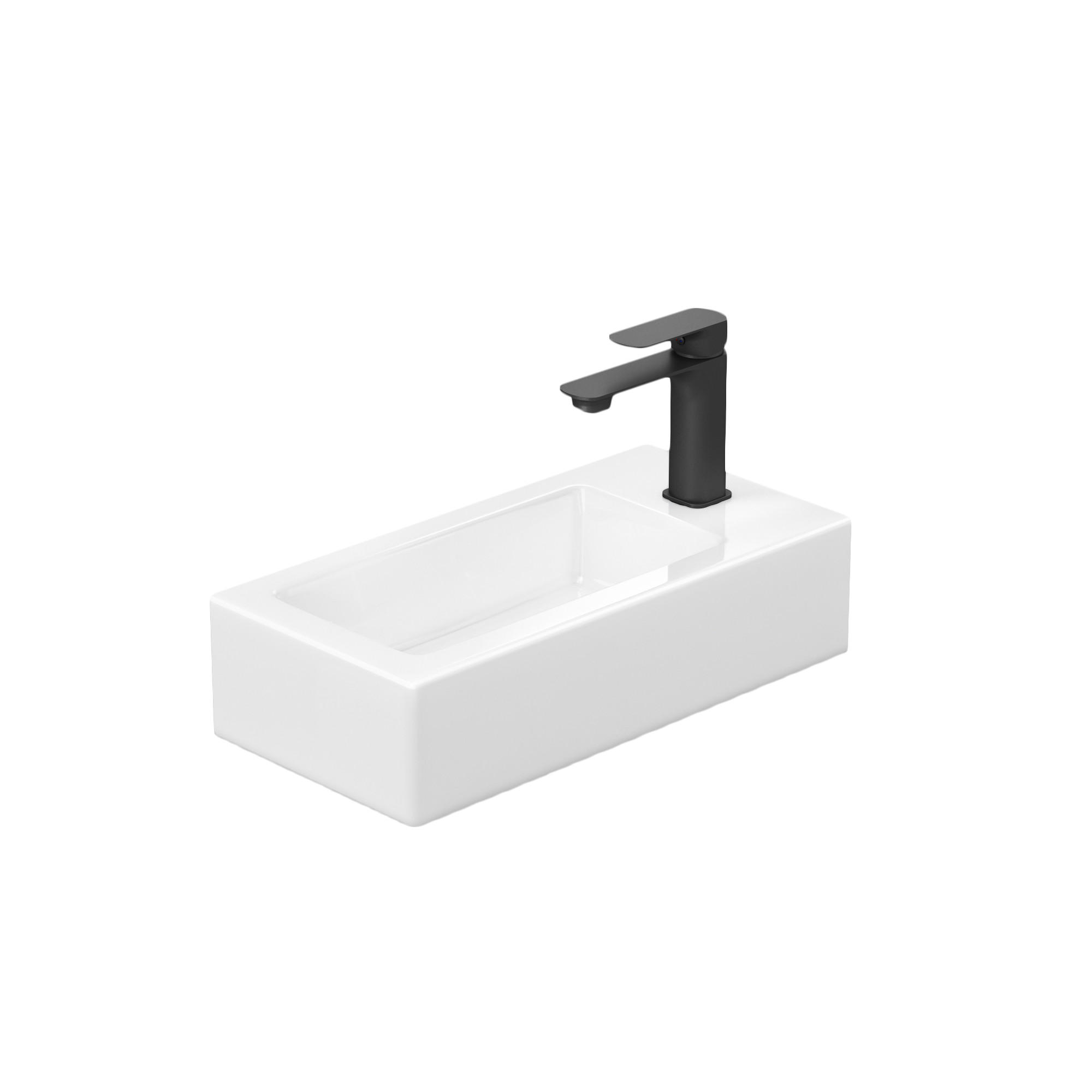 HANDWASCHBECKEN mit Hahnloch rechts Glänzend Weiß 37 / 17,8 / 9,5 cm - Weiß Hochglanz, Keramik (36.5/9/18cm) - EMKE