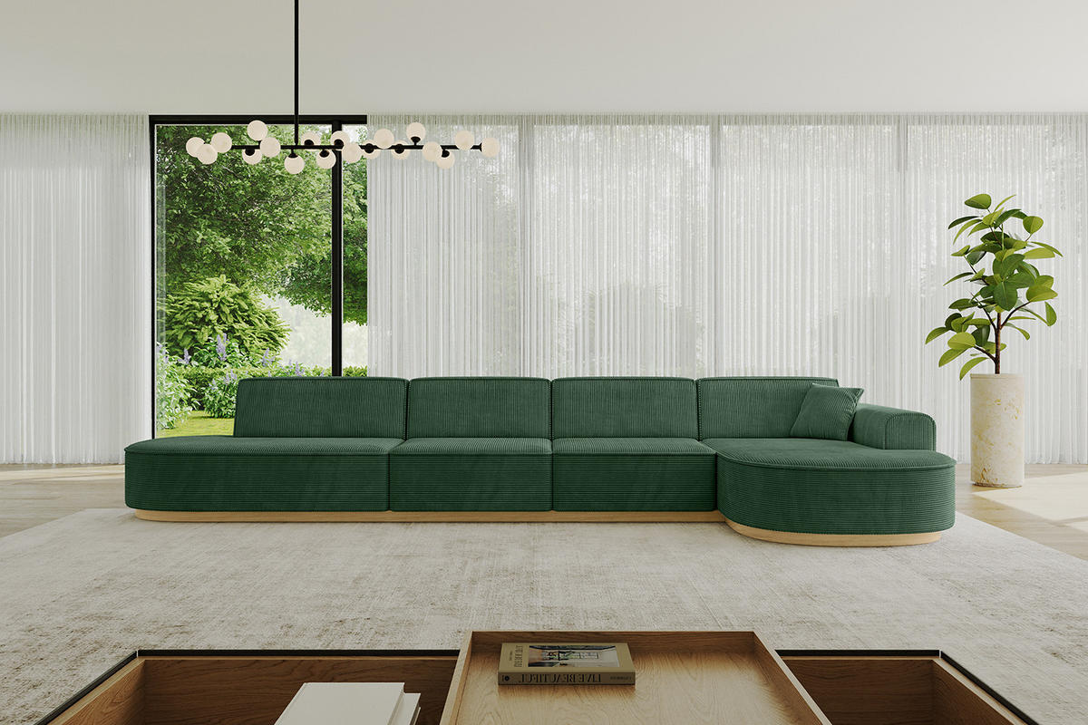 ECKSOFA Ottomane Rechts MARI-L3-v2 - 413x171x83 cm Grün Cord - Grün, Holzwerkstoff/Textil (171/413cm) - ALTDECOR