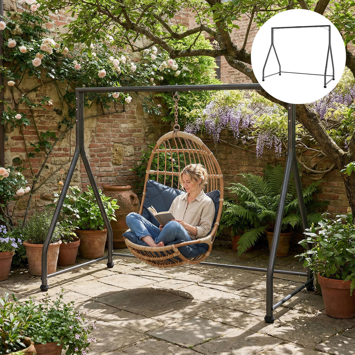 HÄNGEBANK-GESTELL aus Stahl, Schwarz - Schwarz, Metall (117/175/210cm) - Outsunny