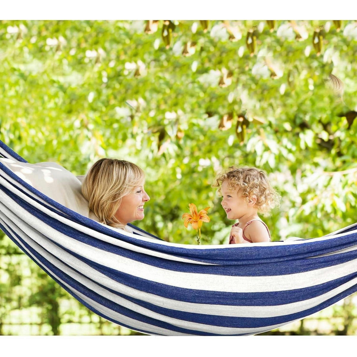 HÄNGEMATTE Blau/Weiß Gestreift 270 x 150 cm - Multicolor, Textil (150.1/2.5/270cm)