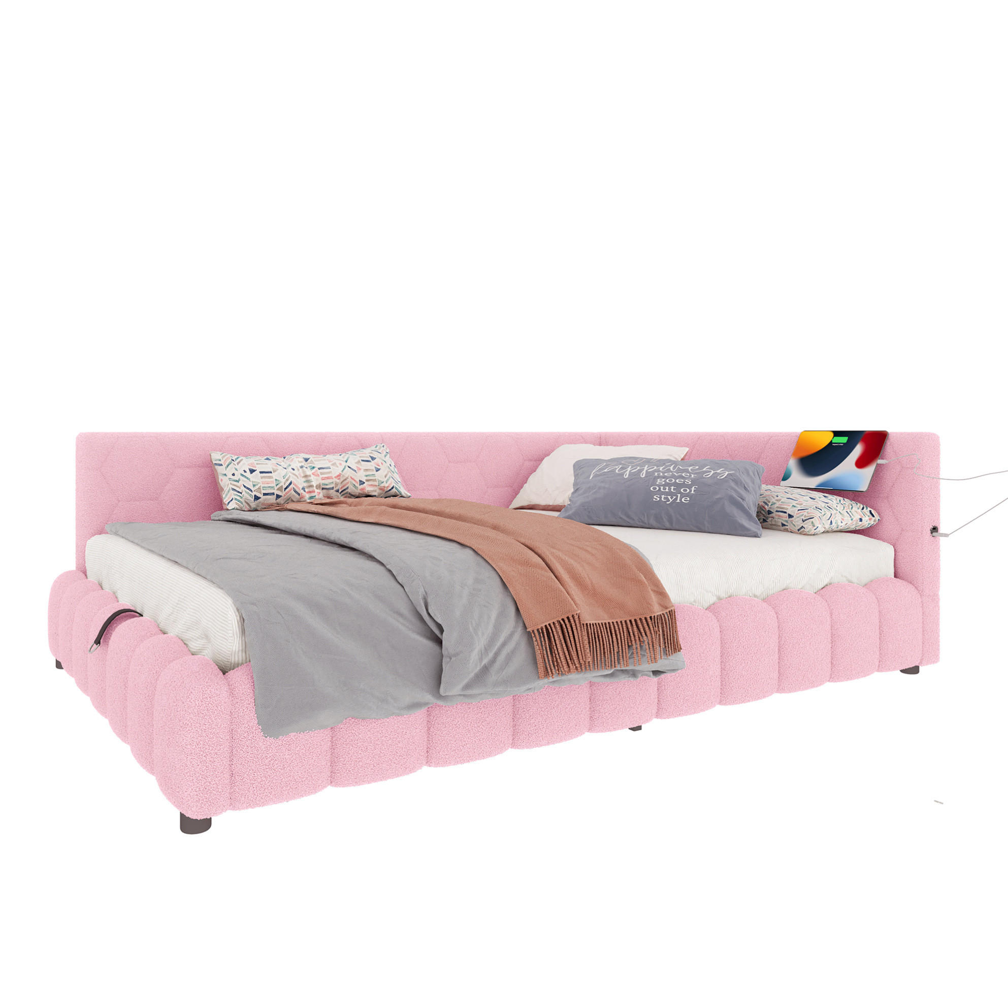 POLSTERBETT 140/200 cm mit Bettkasten, LED-Beleuchtung und USB/Typ-C in Rosa - Rosa, Textil (140/200cm) - BEAOK