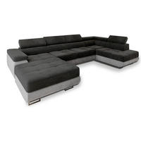 WOHNLANDSCHAFT CASONE R-S Schwarz Velours-Stoff mit Schlaffunktion - Schwarz, Holz (345/90/202cm) - MASSENO