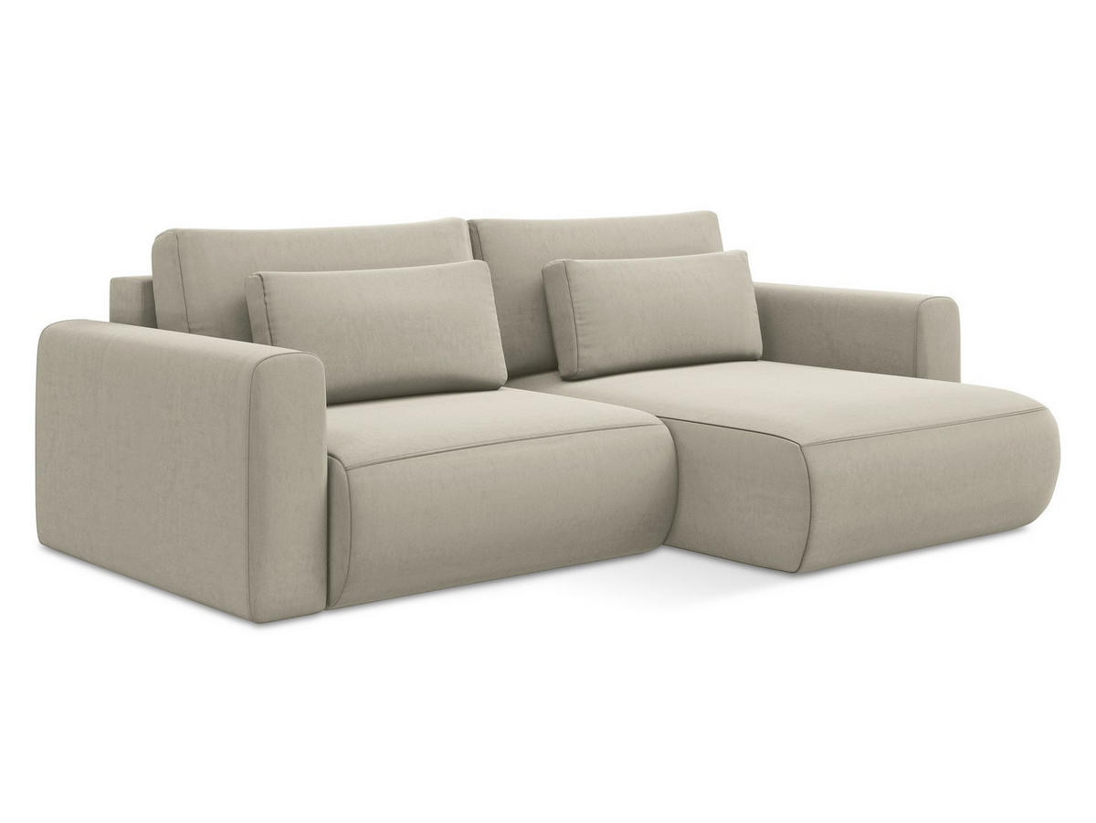 ECKSOFA mit Schlaffunktion Samt Stoff Creme - Perlmutt/Creme, Kunststoff/Textil (240/149cm) - Makamii