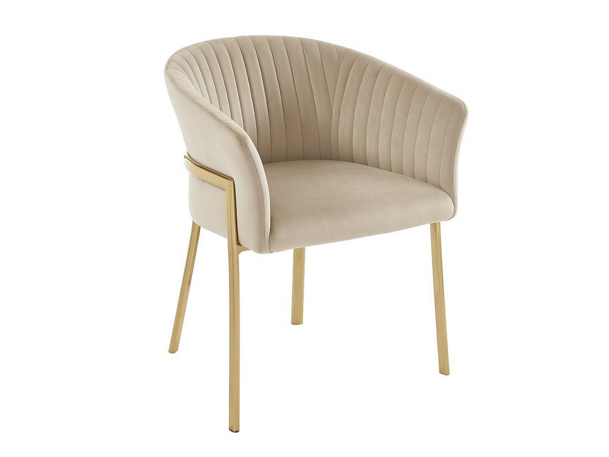 STUHL mit Armlehnen 6er-Set - Samt & Goldfarbenes Metall - Beige - ZAOVA - Beige, Textil (57/76/61cm) - Pascal Morabito