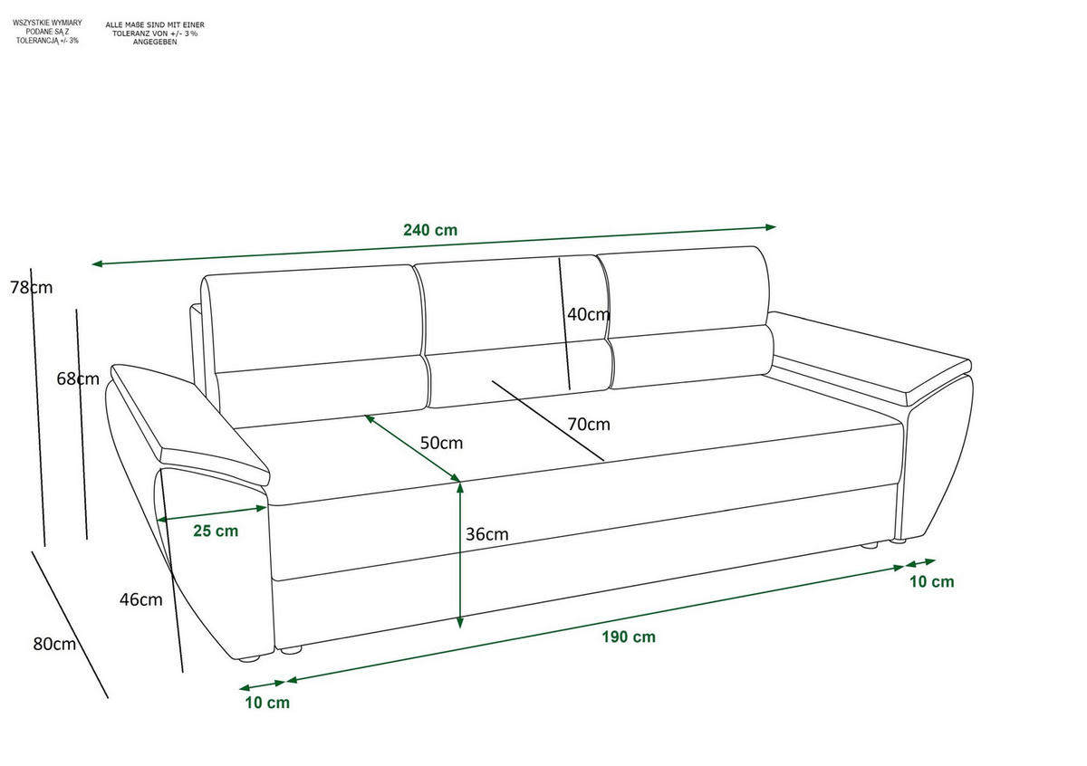 SOFA REBI BIS mit Schlaffunktion POSO 14 mit Stauraum - Dunkelgrün, Textil (80/78/240cm) - Bedante