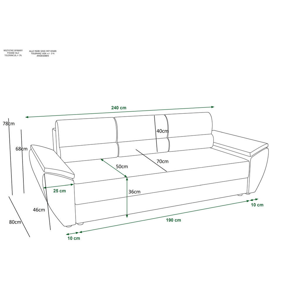Thumbnail - Bedante Sofa, Schwarz, Textil, 80x78x240 cm, Oeko-Tex® Standard 100, Wohnzimmer, Sofas & Couches, Schlafsofas