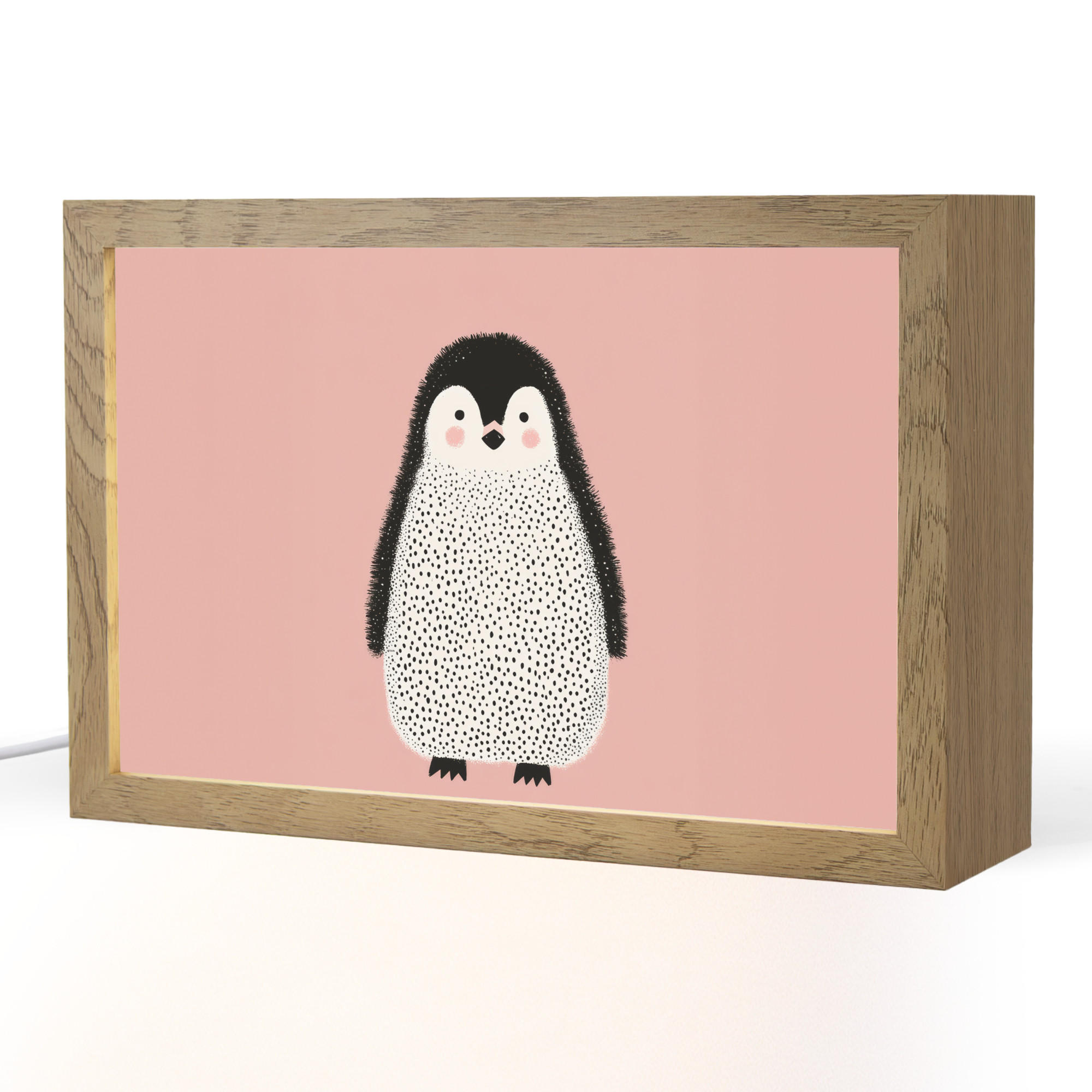 OnlyWow NOČNÍ LAMPIČKA Tučňák - Tečky - Minimalistický - Růžový 30x20 cm