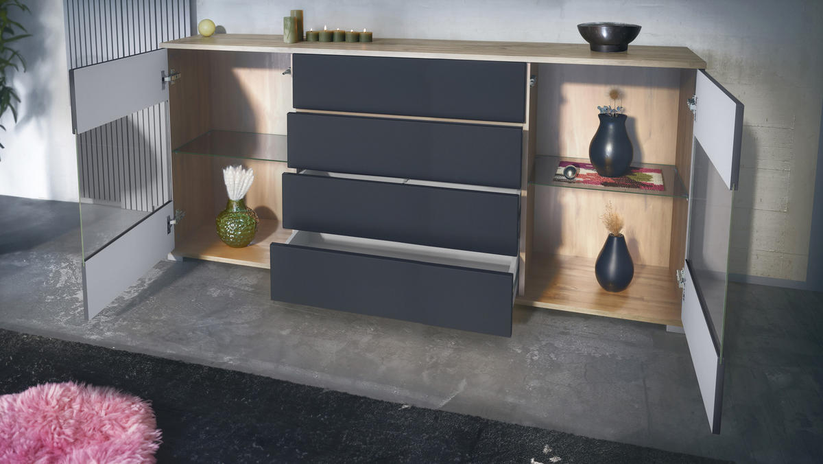 SIDEBOARD Bari Graphit Seidenmatt - Graphitfarben, Holzwerkstoff (166.5/75.5/35cm) - Vladon