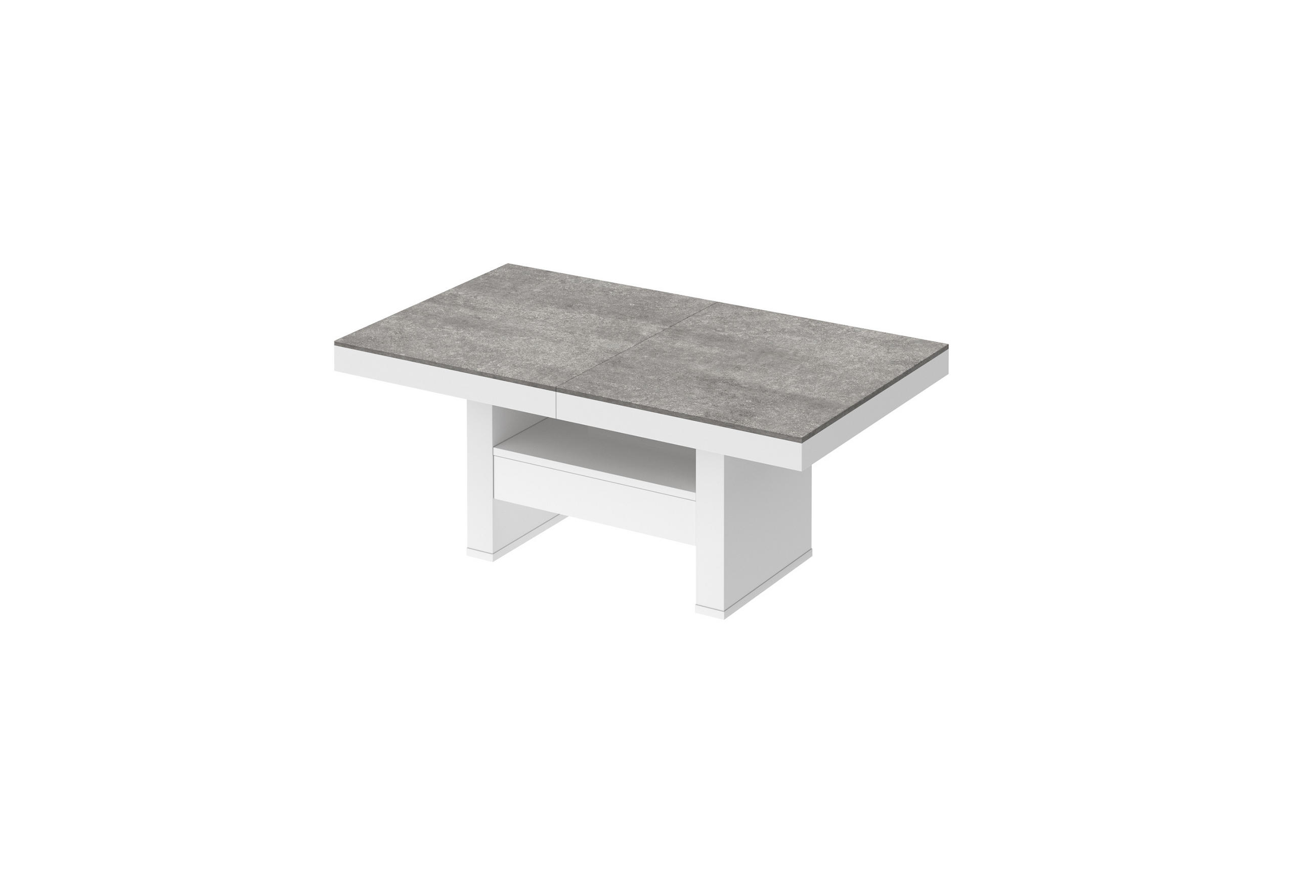 COUCHTISCH rechteckig Beton Weiß Hochglanz Höhenverstellbar ausziehbar 12/75/55 cm - Weiß Hochglanz/Hellgrau, Holzwerkstoff (75/120/55cm)