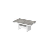 COUCHTISCH rechteckig Beton Weiß Hochglanz Höhenverstellbar ausziehbar 12/75/55 cm - Weiß Hochglanz/Hellgrau, Holzwerkstoff (75/120/55cm)