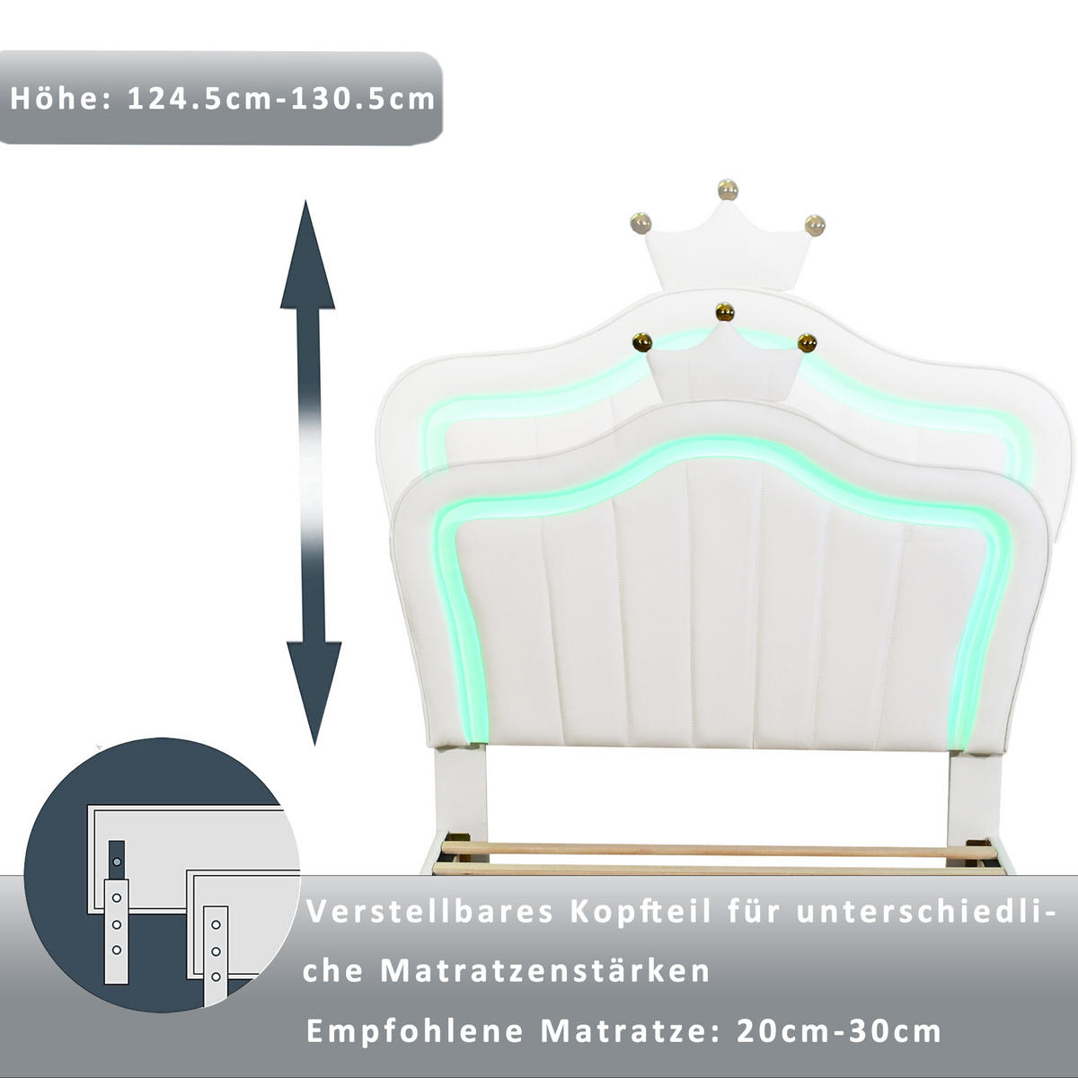 POLSTERBETT 90/200 cm Weiß mit Stauraum und LED-Beleuchtung - Weiß, Kunststoff (90/200cm) - OKWISH
