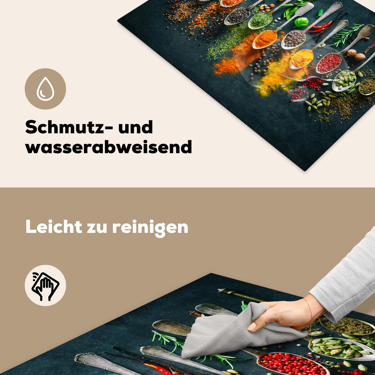 HERDABDECKPLATTE Kräuter - Gewürze - Löffel 75x52 cm - Multicolor, Kunststoff (75/0.2/52cm) - MuchoWow