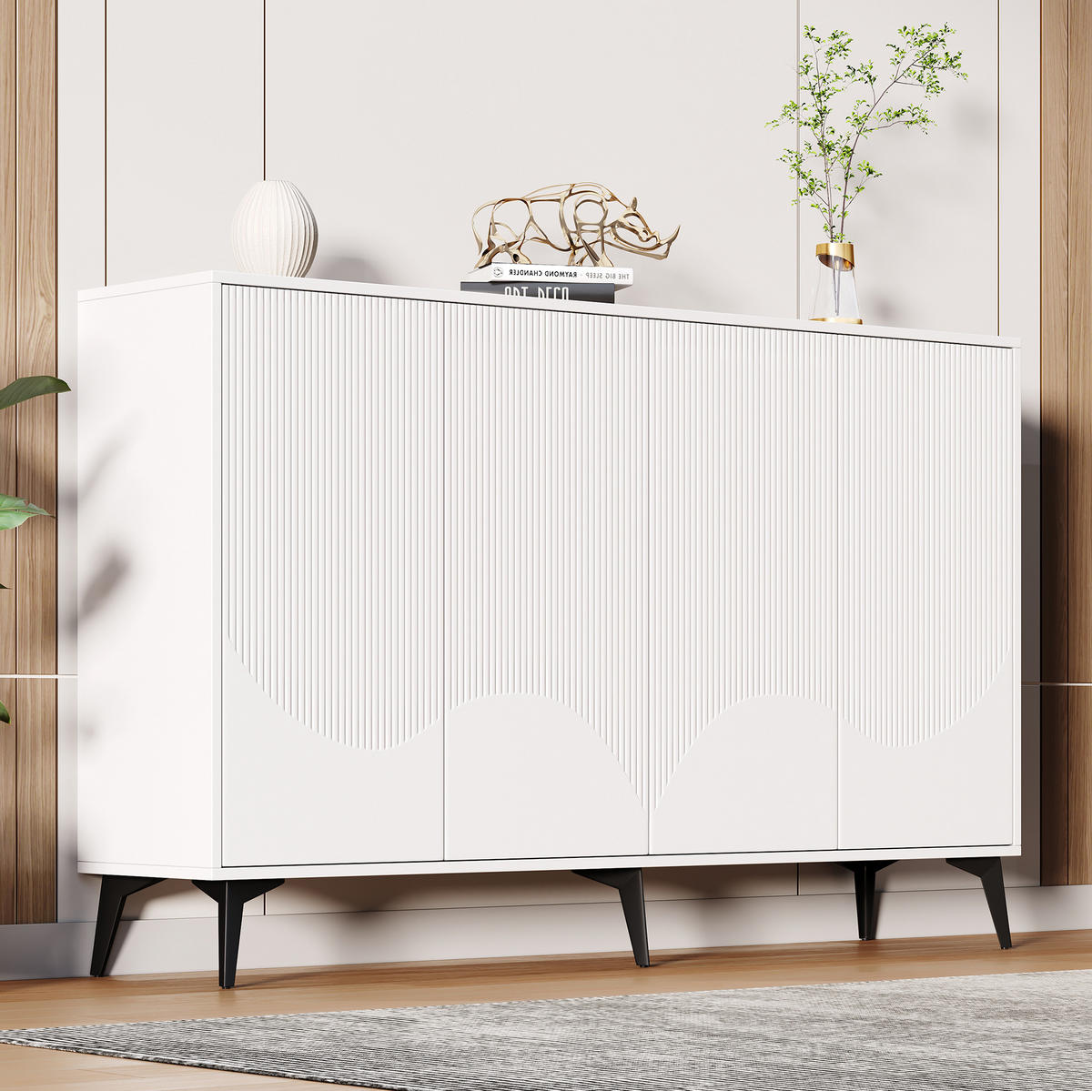 SIDEBOARD 160/35/100 cm Weiß aus Spanplatte und Metall mit verstellbaren Einlegeböden - Weiß, Holzwerkstoff (35/100/160cm) - OKWISH