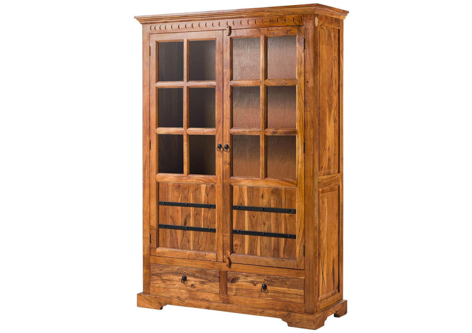 VITRINE Akazie 134x50x196 honig lackiert OXFORD #0456 - Braun, Holz (134/196/50cm) - Massivmoebel24