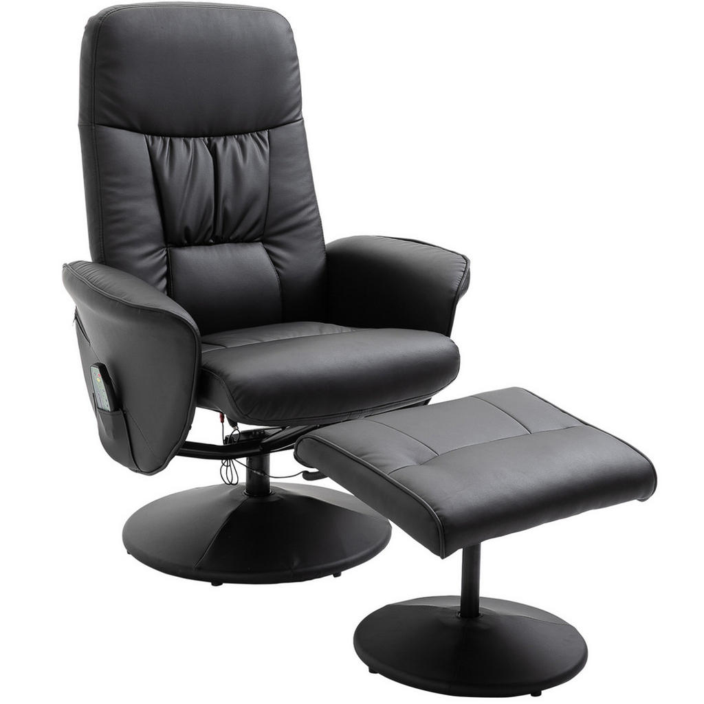 Redom RELAXAČNÍ masážní křeslo s taburetem 76/81/105 cm, polohovatelné, otočné 360° a s 10 vibračními body, Černá