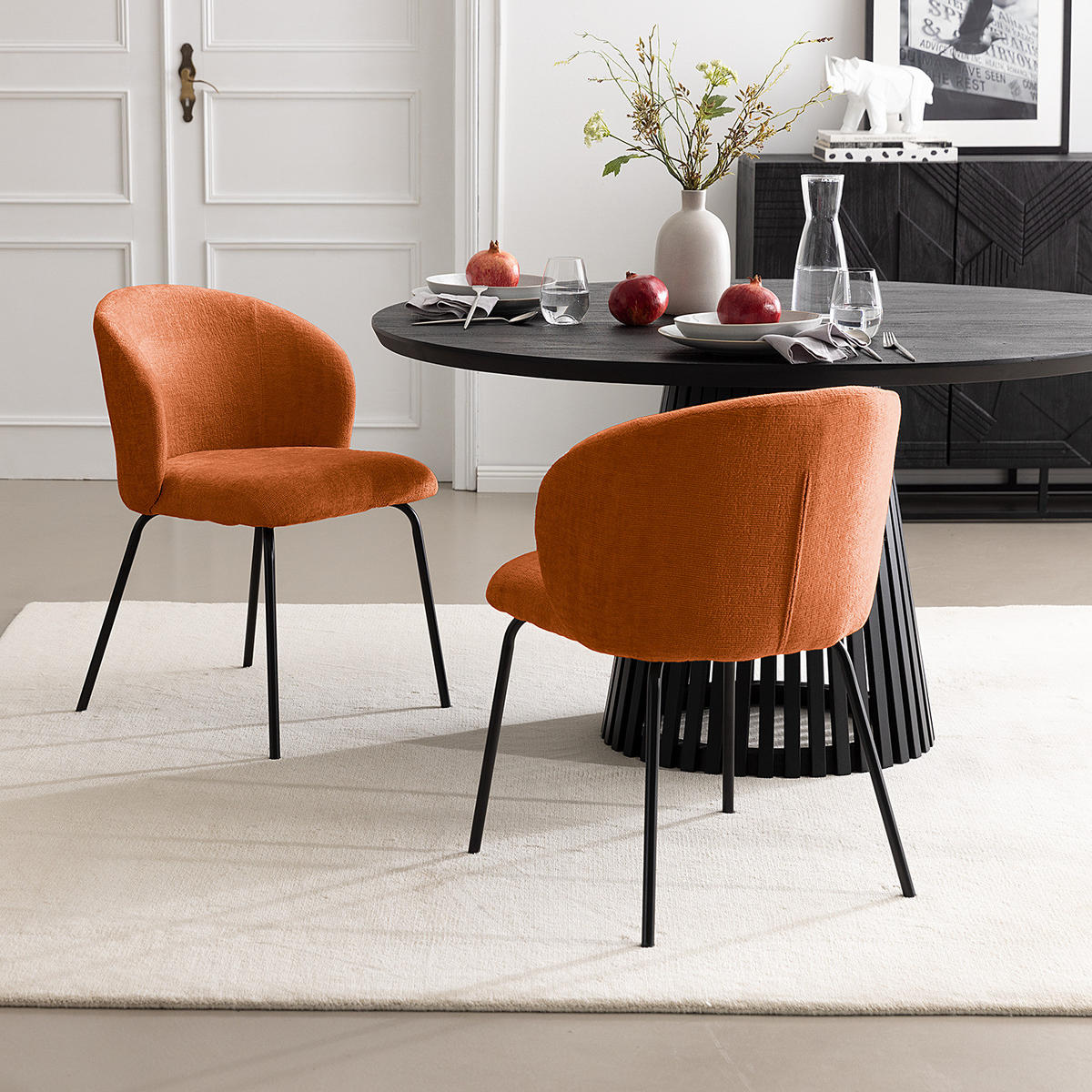 POLSTERSTUHL - 2er-Set - Chenille / Edelstahl - Terracotta, Textil/Metall (54/78/50cm) - home24