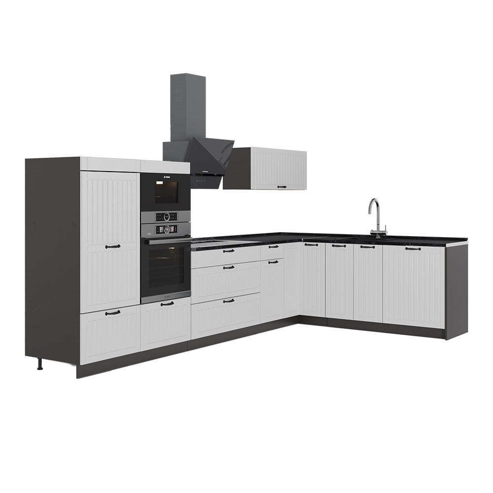 ECKKÜCHE Fame-Line, Weiß Landhaus/Anthrazit, 347 x 207 cm, AP Anthrazit - Anthrazit/Weiß, Holzwerkstoff (347/153.6/60cm) - Vicco