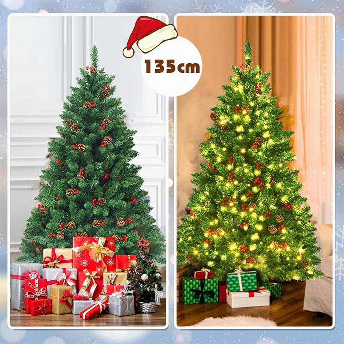 WEIHNACHTSBAUM mit warmweißen LEDs 135cm Grün - Grün, Metall (135cm) - COSTWAY