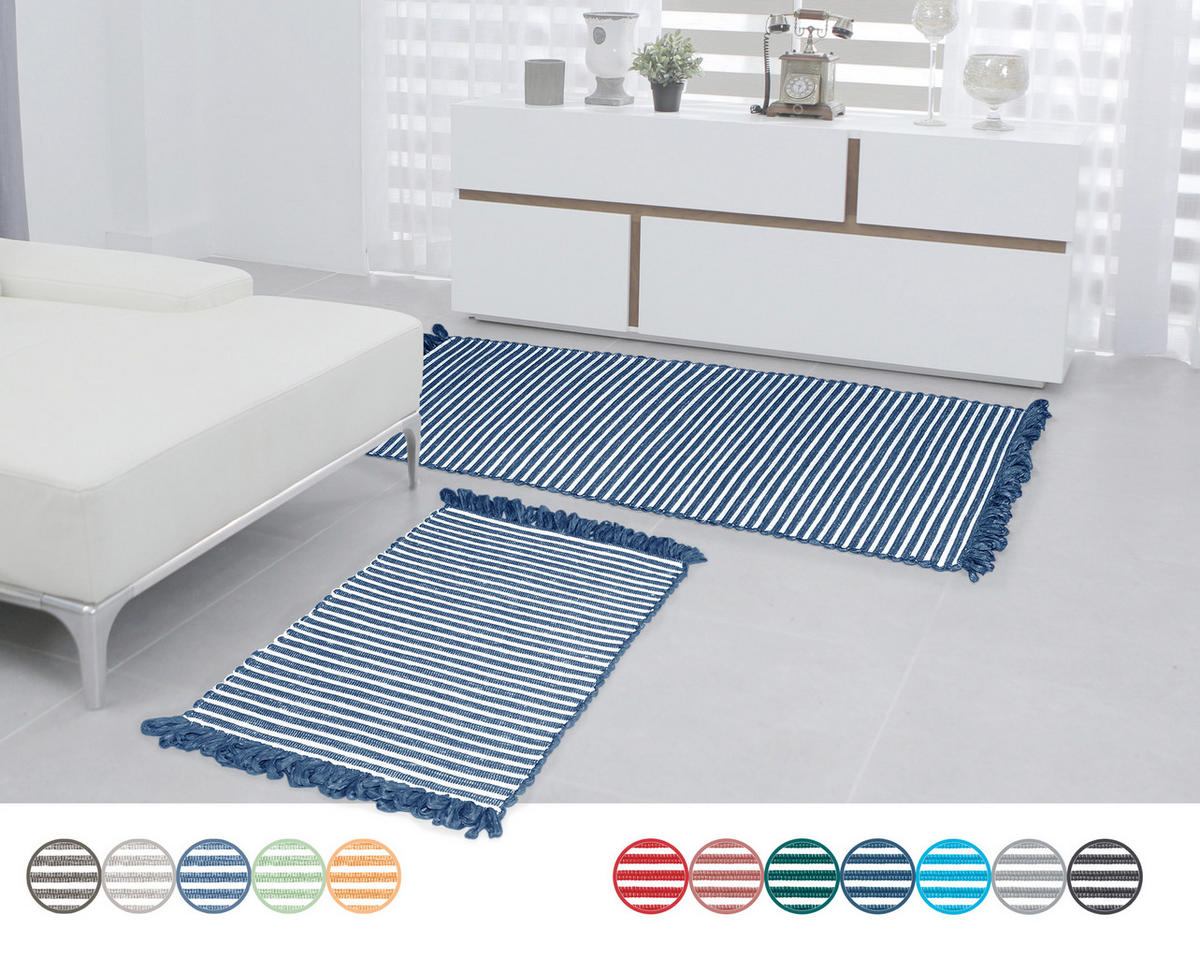 HANDGEWEBTER Läufer 60x120 cm Jeansblau - Dunkelblau, Naturmaterialien/Textil (60/120cm) - Lashuma