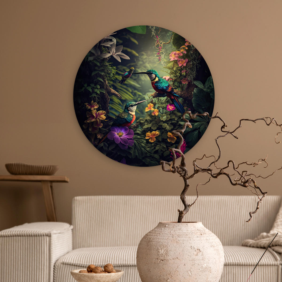 WANDBILD Blumen - Vogel - Dschungel - Pflanzen 60x60 cm - Petrol, Kunststoff (60/60cm) - MuchoWow