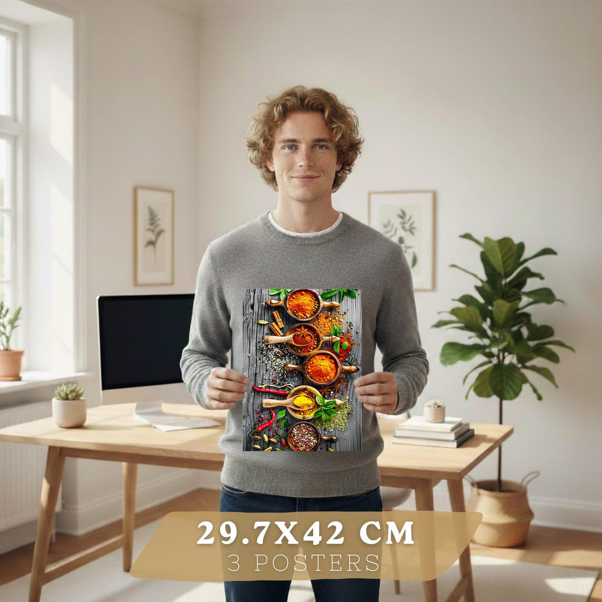 PLAKAT Sada 3 Bylinky A3 Černý rám - černá, papír (29.7/1/42cm) - Nacnic