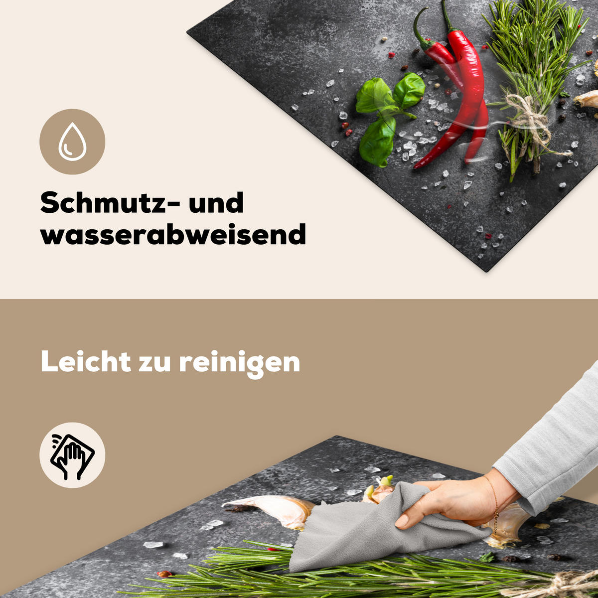 HERDABDECKPLATTE Pfeffer - Kräuter - Gewürze - Beton Induktionsmatte 77x59 cm - Rot, Kunststoff (77/59/0.2cm) - MuchoWow