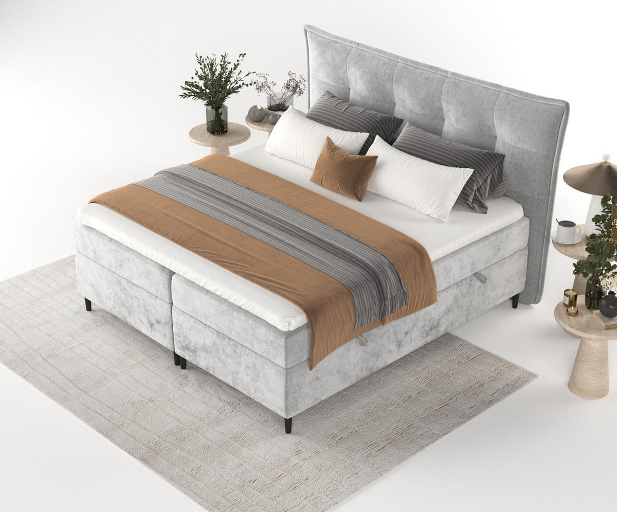 BOXBETT Las Palmas 200/200 cm Hellgrau im Lotta Stoff - Hellgrau/Schwarz, Holz/Holzwerkstoff (200/200cm) - AltaBeds