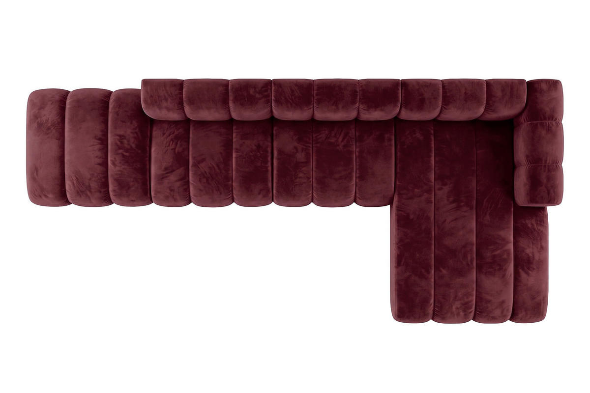 ECKSOFA Modulares In L-Form Mit Hocker, Velvet-Stoff Riviera, Rotwein, Rechts, GRAND - Dunkelrot, Holz (386/179cm) - Kaiser Möbel