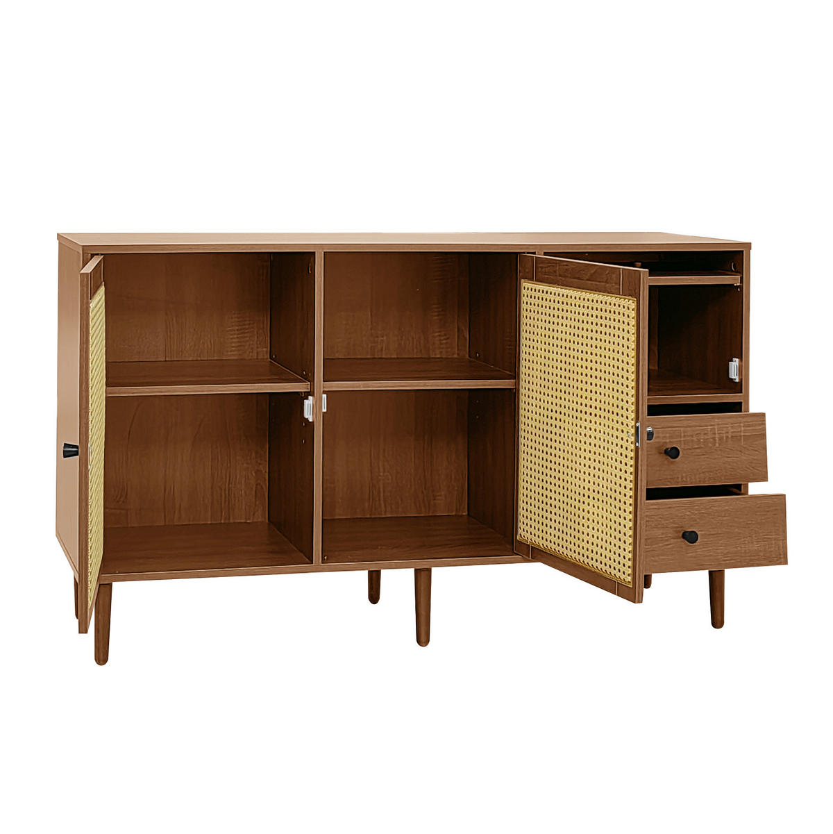 SIDEBOARD 130/40/75,5 cm in Holzfarbe mit Rattantüren im Landhausstil - Eichefarben, Holzwerkstoff (130/75.5/40cm) - BEAOK
